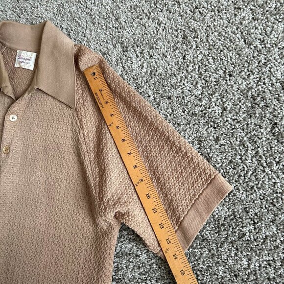 Vintage Donegal Coleseta Mens L Tan Short-Sleeve Retro Polo Shirt Textured Knit - Picture 6 of 7